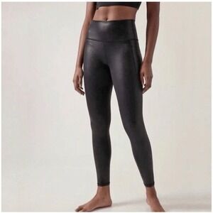 Athleta Salutation Stash Shine Tight Black Metallic Leggings 467902 L NEW